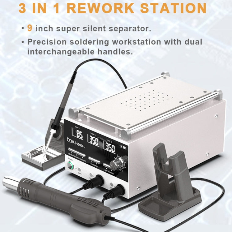 Baku BA-909D+ 750W 3 in 1 Hot Air Soldering Station Screen Remover for Mobile Phone, US Plug 110V, EU Plug 220V