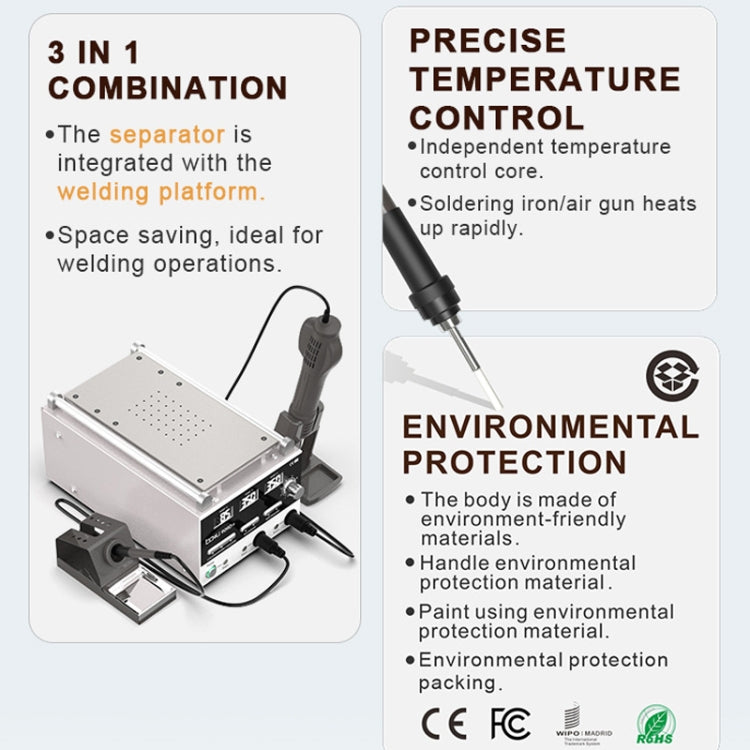 Baku BA-909D+ 750W 3 in 1 Hot Air Soldering Station Screen Remover for Mobile Phone, US Plug 110V, EU Plug 220V