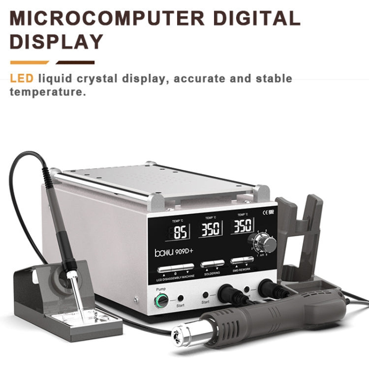 Baku BA-909D+ 750W 3 in 1 Hot Air Soldering Station Screen Remover for Mobile Phone, US Plug 110V, EU Plug 220V