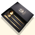 3pcs /Pack Stainless Steel Glossy Mirror Flatware Gift Set, With Knife (Silver), With Knife (Titanium), With Knife (Black Golden), With Chopsticks (Silver), With Chopsticks (Titanium), With Chopsticks (Black Golden)