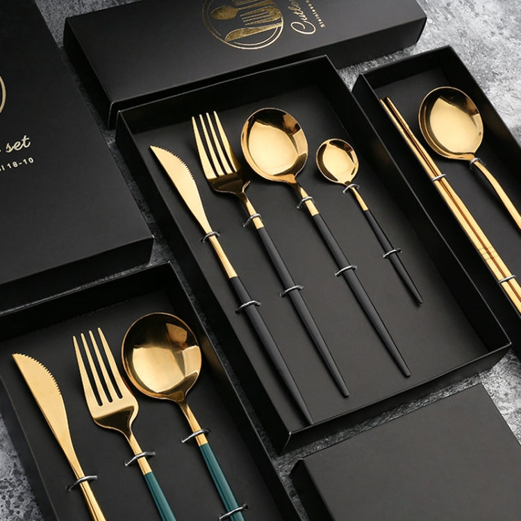 3pcs /Pack Stainless Steel Glossy Mirror Flatware Gift Set, With Knife (Silver), With Knife (Titanium), With Knife (Black Golden), With Chopsticks (Silver), With Chopsticks (Titanium), With Chopsticks (Black Golden)