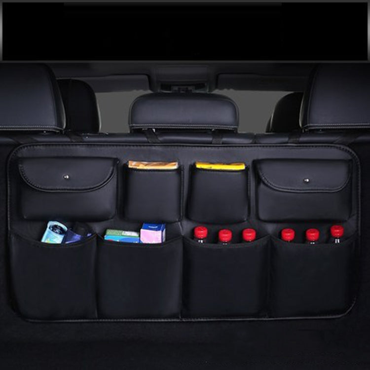 Car Trunk Leather Storage Bag Large Capacity Rear Seat Back Pouch, Leather, Mesh Pocket