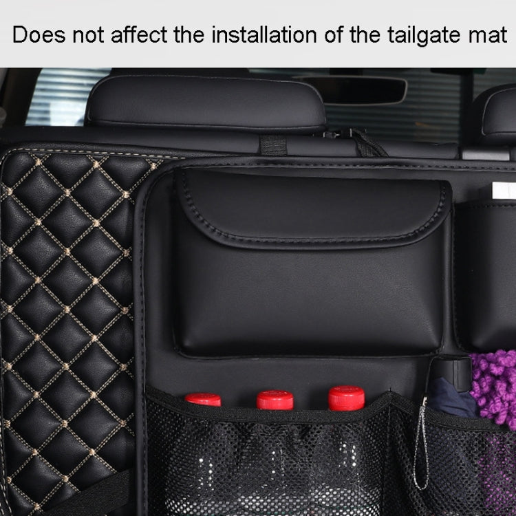 Car Trunk Leather Storage Bag Large Capacity Rear Seat Back Pouch, Leather, Mesh Pocket