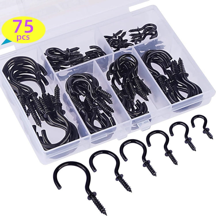 75pcs /Box Screw-in Ceiling Hook Set Home Storage Wall Cup Hook Lamp Hook