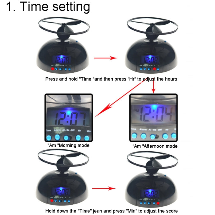 Student Multifunctional LED Flying Alarm Bells Lazy Flying Propeller Digital Alarm Clock
