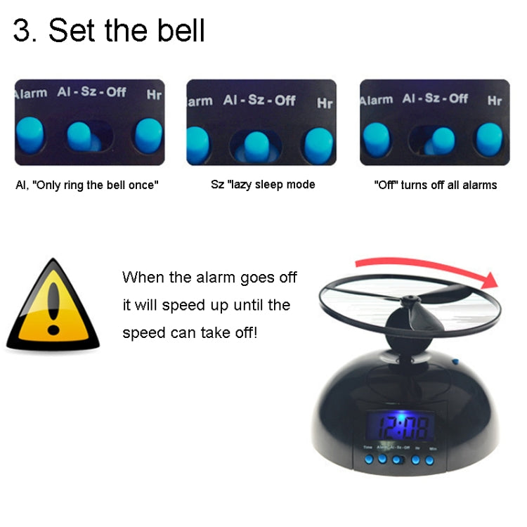 Student Multifunctional LED Flying Alarm Bells Lazy Flying Propeller Digital Alarm Clock