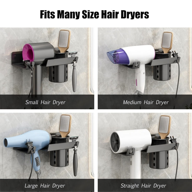 Bathroom Hair Dryer Rack Wall Mounted Soap Toiletries Shelf, With Hair Dryer Rack (White), With Hair Dryer Rack (Black), With Cup (White)