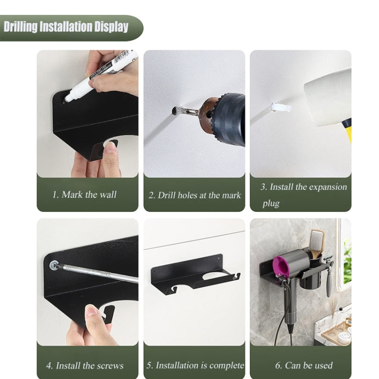 Bathroom Hair Dryer Rack Wall Mounted Soap Toiletries Shelf, With Hair Dryer Rack (White), With Hair Dryer Rack (Black), With Cup (White)