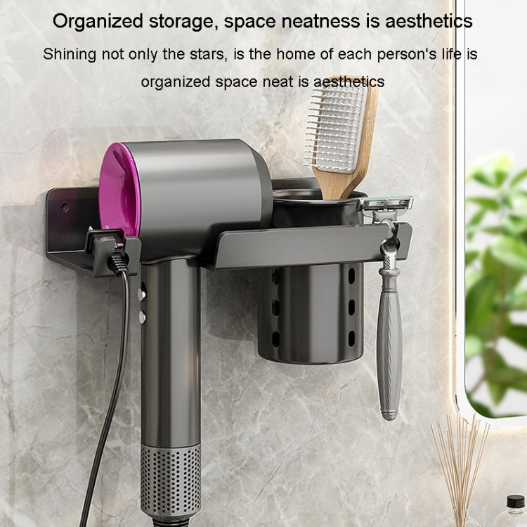 Bathroom Hair Dryer Rack Wall Mounted Soap Toiletries Shelf, With Hair Dryer Rack (White), With Hair Dryer Rack (Black), With Cup (White)