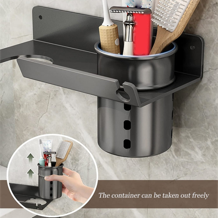 Bathroom Hair Dryer Rack Wall Mounted Soap Toiletries Shelf, With Hair Dryer Rack (White), With Hair Dryer Rack (Black), With Cup (White)
