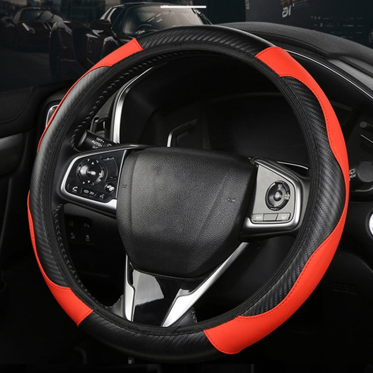 39cm Carbon Fiber Elastic Leather Without Inner Ring Car Steering Wheel Cover, Blue, Purple, Red, Claret, Black