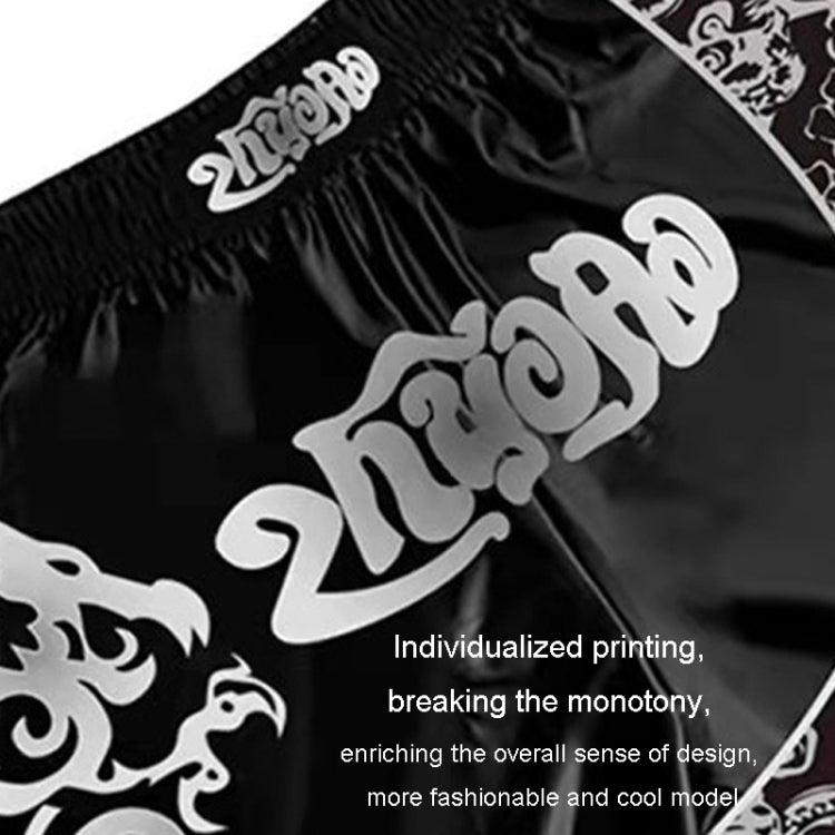 ZhuoAo Boxing Costumes Kids Sparring Fighting Shorts Muay Thai Free Fighting Tights Set, HIT Green, HIT Red, Bright Spot Green, Silvery Dragon Black, Yellow Waist Belt, FIGHT Red Blue