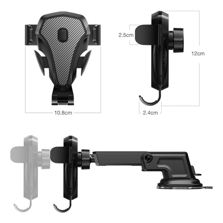 Carbon Fiber Automotive Phone Holder Car Navigation Bracket Telescopic Model, Air Outlet, Suction Stent, 2 In 1