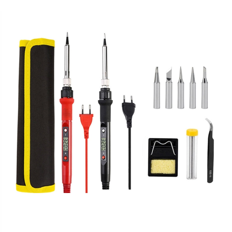 10pcs/ Set 80W Internal Heating Welding Digital Display Soldering Iron Temperature Adjustment Set, Black EU Plug, Black US Plug, Red EU Plug, Red US Plug