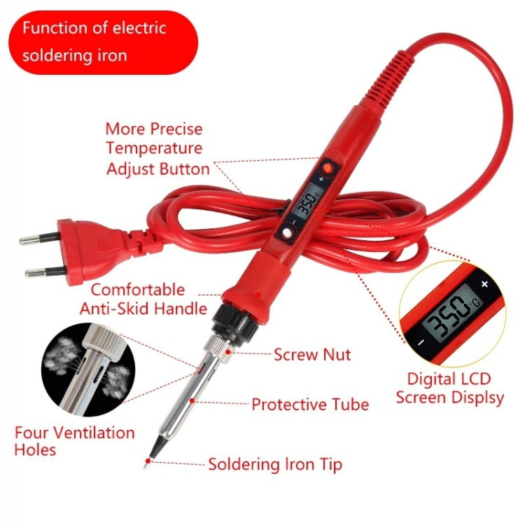 10pcs/ Set 80W Internal Heating Welding Digital Display Soldering Iron Temperature Adjustment Set, Black EU Plug, Black US Plug, Red EU Plug, Red US Plug