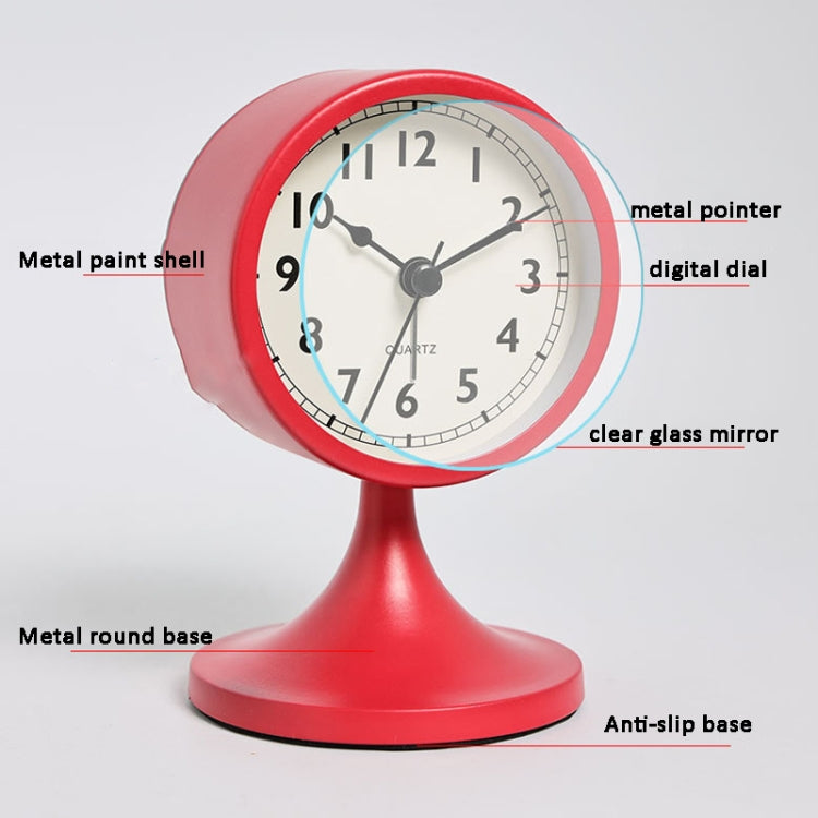 Metal Retro Silent Table Alarm Clock Student Bedside Clock With Night Light