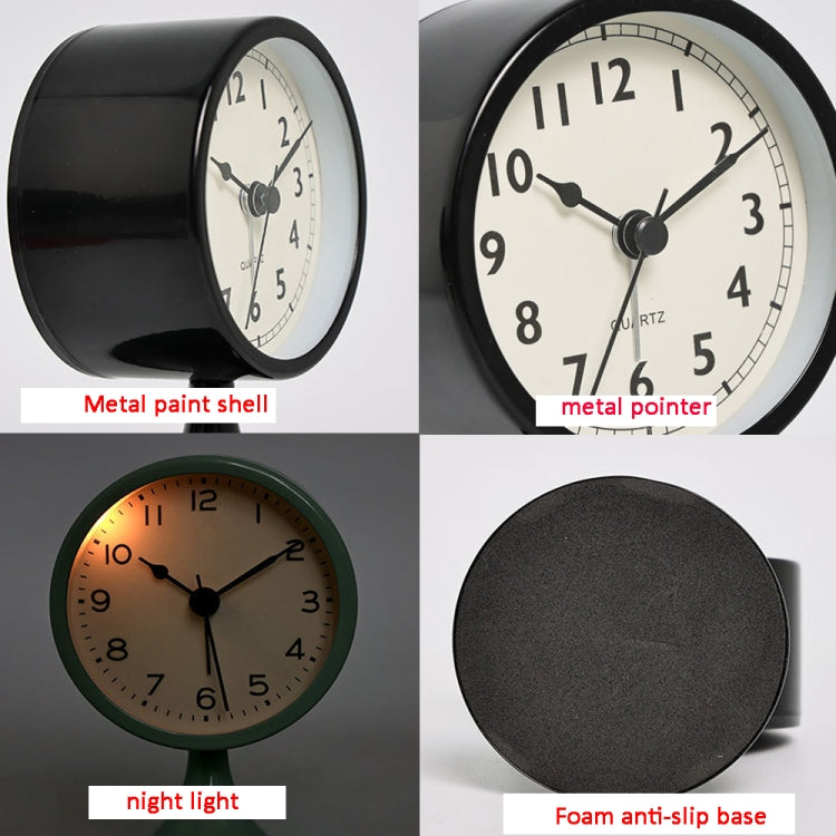 Metal Retro Silent Table Alarm Clock Student Bedside Clock With Night Light