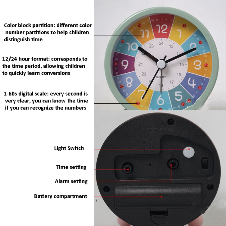 Children Educational Alarm Clock Desktop Mute Small Clock With Night Light, Yellow, Blue, Pink, White B, Blue B, Pink B