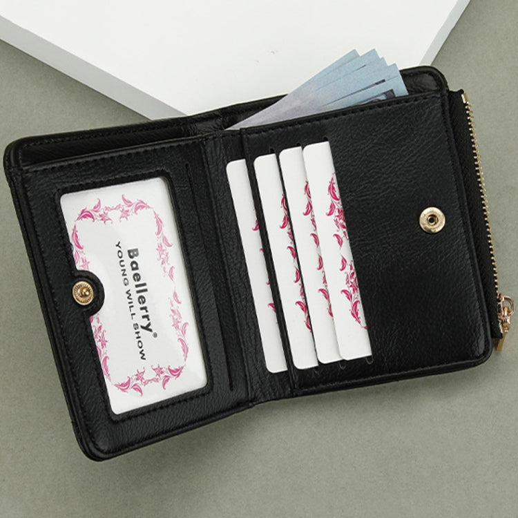 Baellerry N2401 PU Leather Short Wallet with Multiple Card Slots Cross Flower Zipper Coin Purse