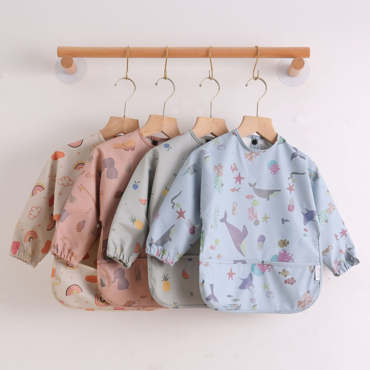 Long Sleeved Baby Bib Waterproof Washable Easy Clean Smock With Pocket, S, M, L