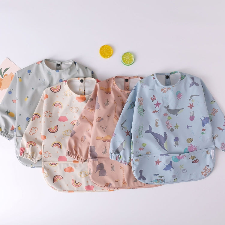 Long Sleeved Baby Bib Waterproof Washable Easy Clean Smock With Pocket, S, M, L