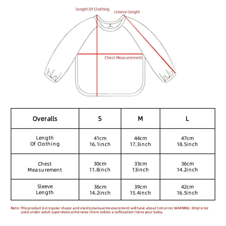Long Sleeved Baby Bib Waterproof Washable Easy Clean Smock With Pocket, S, M, L