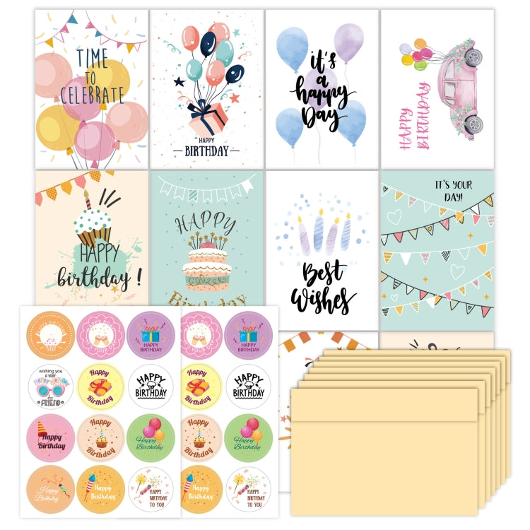 24pcs /Set Happy Birthday Greeting Card With Envelopes And Stickers Set, 24pcs /Set