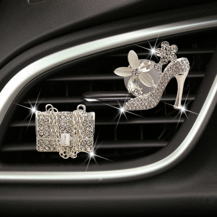 2pcs/Set Car Air Outlet Diamond-Encrusted Decoration Aromatherapy Clip, High Heels+Bag, Golden Bag+Gold High Heels, Bag+ Crown, Bag+Color High Heels