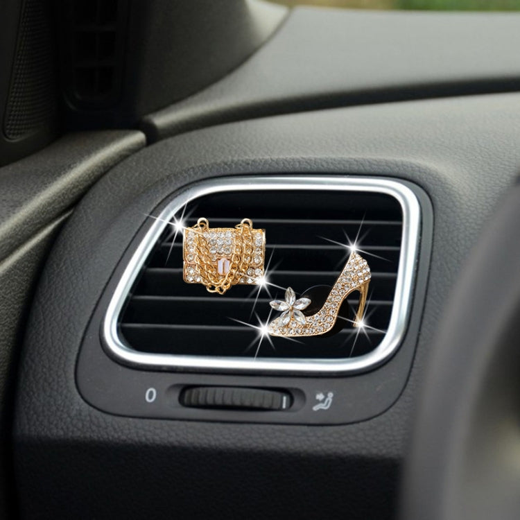 2pcs/Set Car Air Outlet Diamond-Encrusted Decoration Aromatherapy Clip, High Heels+Bag, Golden Bag+Gold High Heels, Bag+ Crown, Bag+Color High Heels