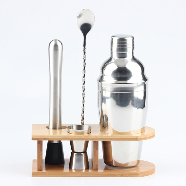 4 In 1 Stainless Steel Mixer Set With Bamboo Stand Shaker Tools, 350ml, 550ml, 750ml