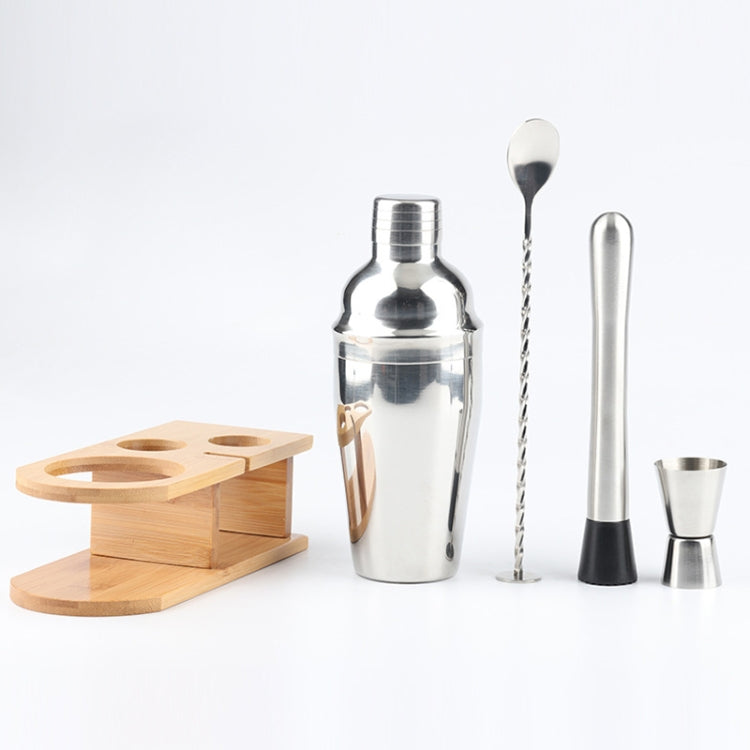 4 In 1 Stainless Steel Mixer Set With Bamboo Stand Shaker Tools, 350ml, 550ml, 750ml