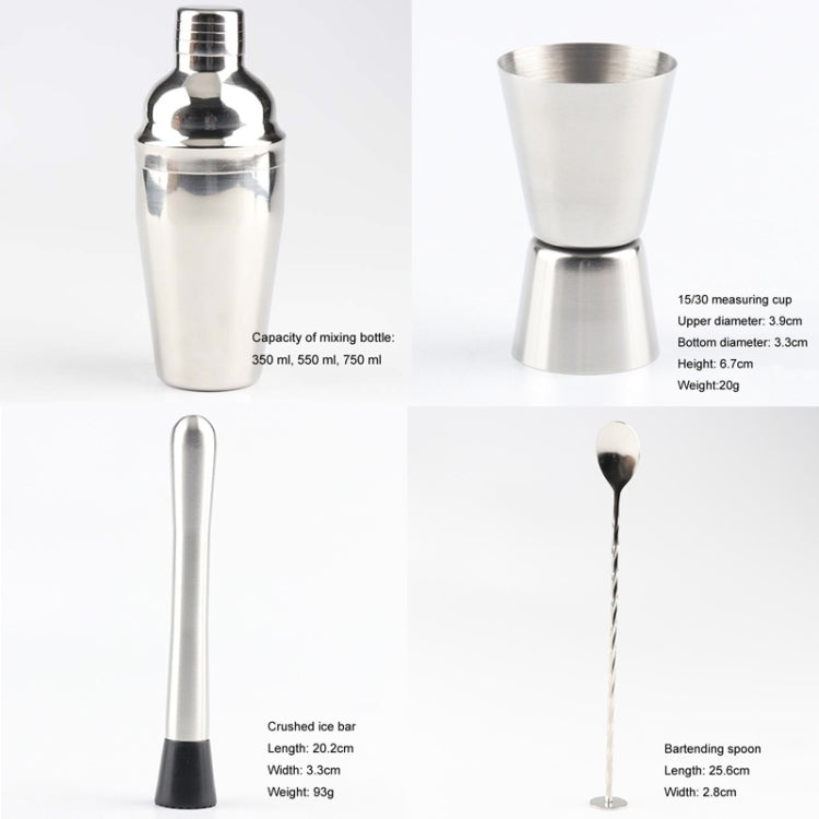 4 In 1 Stainless Steel Mixer Set With Bamboo Stand Shaker Tools, 350ml, 550ml, 750ml