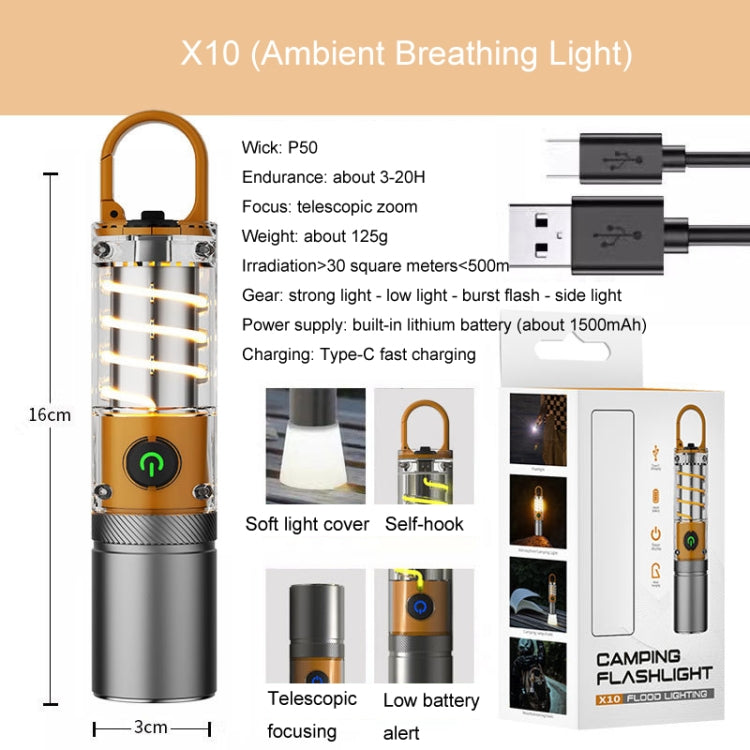 Outdoor LED Flashlight Multi-Functional Camping Lighting Flashlight Portable Rechargeable Work Lamp, X10-P50, X10