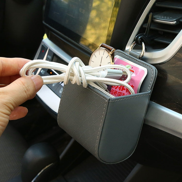 Car Air Outlet Leather Multifunctional Mobile Phone Card Hanging Storage Box, Black, Gray, Brown, Beige