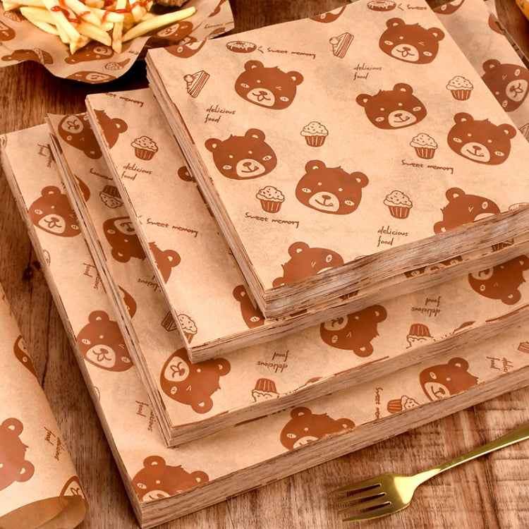 100sheets /Pack Bear Pattern Greaseproof Paper Baking Wrapping Paper Food Basket Liners Paper, 15x15cm, 18x18cm, 20x20cm, 22x22cm, 25x25cm, 20x30cm, 30x30cm, 30x40cm