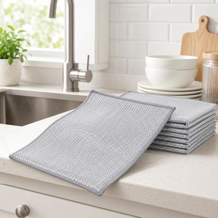 20 x 20cm Silver Wire Wipes Dish Towel Household Cleaning Degreasing Steel Wire, 10pcs Single Layer, 10pcs Double Layer