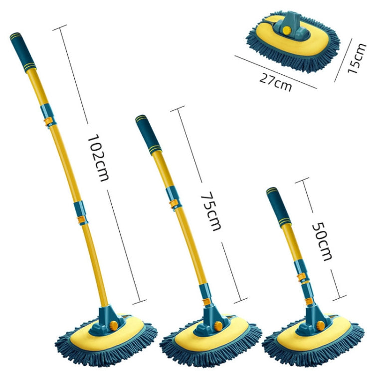Curved Rod Car Wash Mop Retractable Cleaning Tool No Harm Car Special Soft Brush, Lake Green