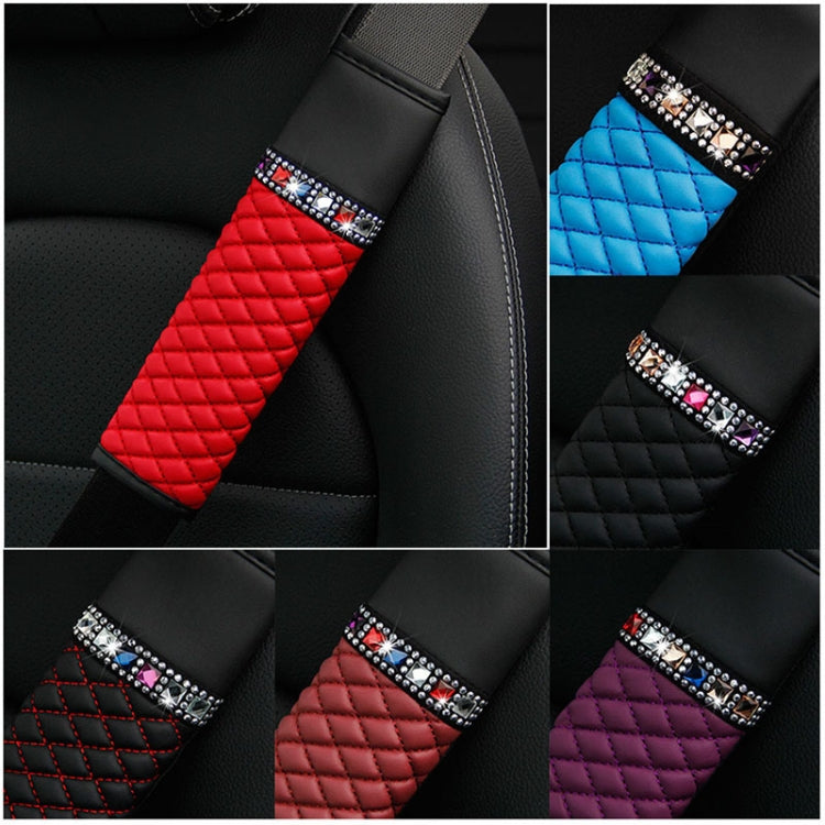 Car Leather Seat Belt Cover Shoulder Pads with Bling Diamonds, 6.5x23cm