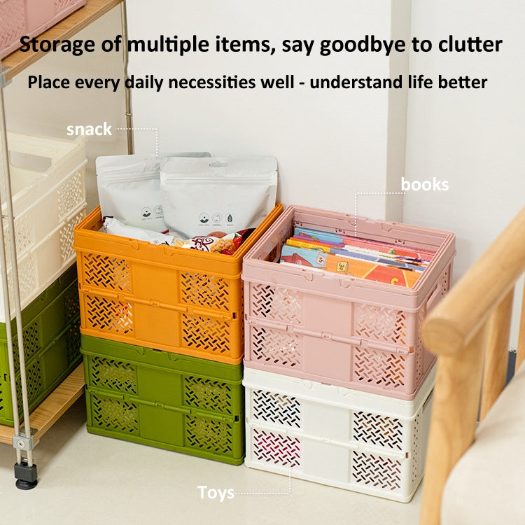 Stacking Folding Storage Baskets Home Kitchen Storage Bin Organizer With Handle, 24.4 x 18 x 1.4cm