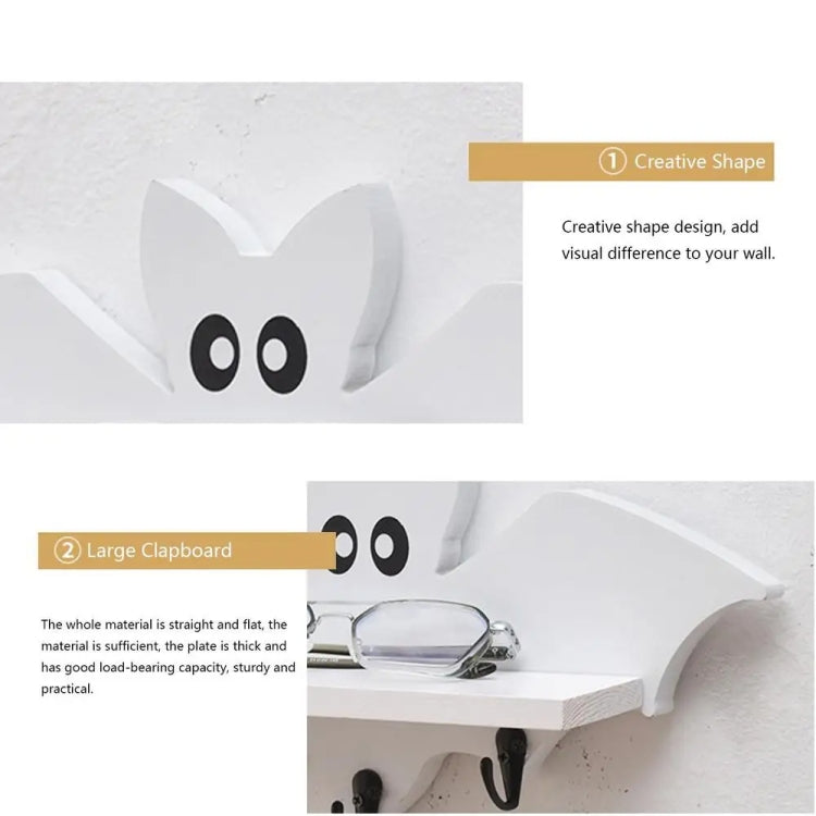 Cartoon Bat Shape Wooden Wall Mount Storage Rack Key Holder, 35x17cm