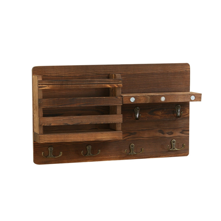 Solid Wood Wall-Mounted Retro Storage Rack Shelf Entryway Mail And Key Holder, 39x23x7.8cm