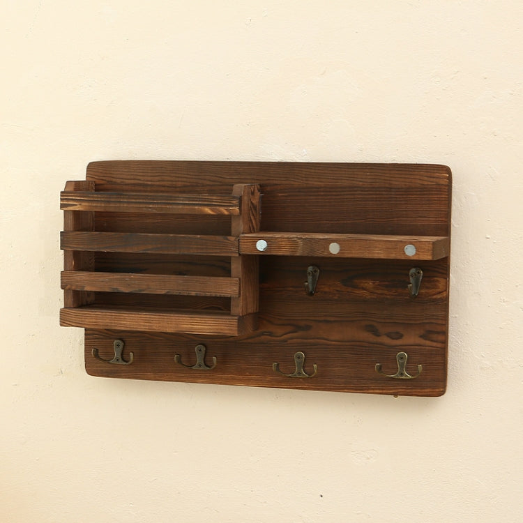 Solid Wood Wall-Mounted Retro Storage Rack Shelf Entryway Mail And Key Holder, 39x23x7.8cm