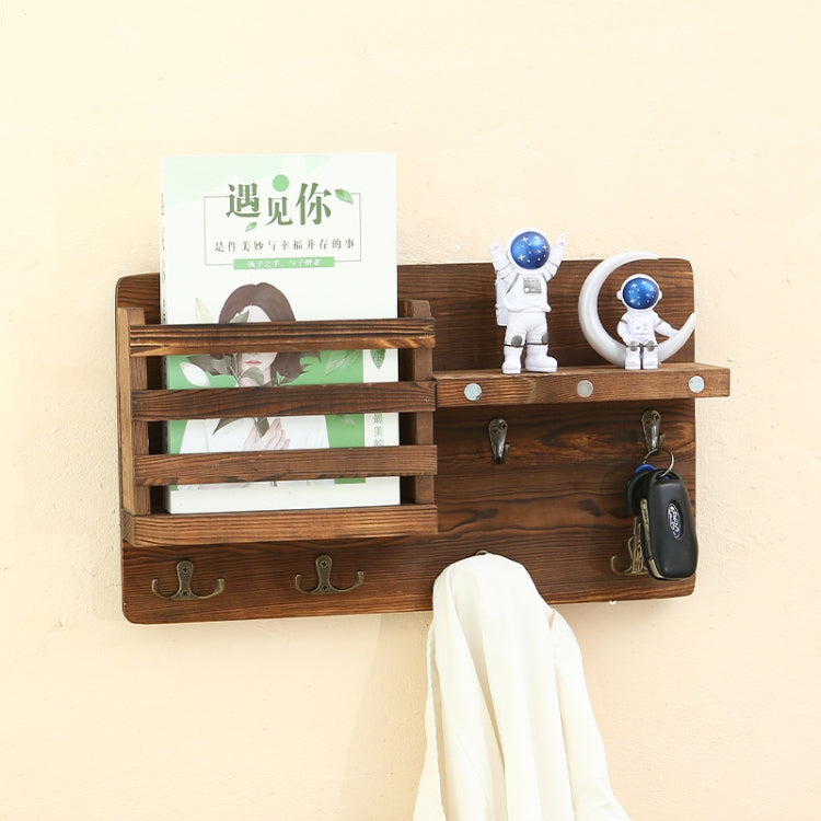 Solid Wood Wall-Mounted Retro Storage Rack Shelf Entryway Mail And Key Holder, 39x23x7.8cm