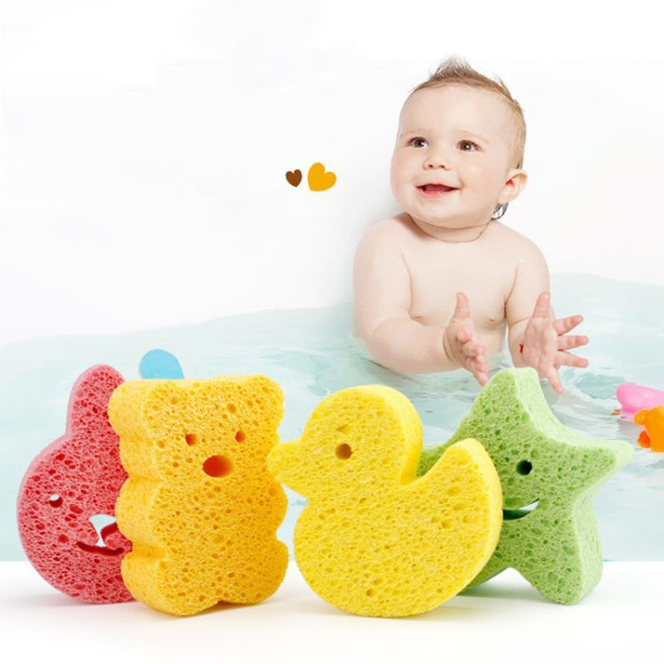 Baby Bathing Wood Pulp Sponge Cute Cartoon Soft Bath Sponge Bath Scrubber, Bear, Bunny, Little Star, Duck