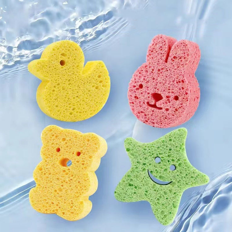 Baby Bathing Wood Pulp Sponge Cute Cartoon Soft Bath Sponge Bath Scrubber, Bear, Bunny, Little Star, Duck