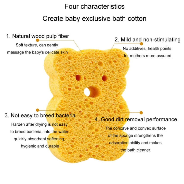 Baby Bathing Wood Pulp Sponge Cute Cartoon Soft Bath Sponge Bath Scrubber, Bear, Bunny, Little Star, Duck