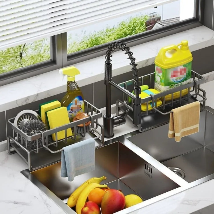 Kitchen Sink Multifunctional Drain Rack Sponge Rag Storage Shelf, Gray, Black, White, With Pole Gray, With Pole Black, With Pole White