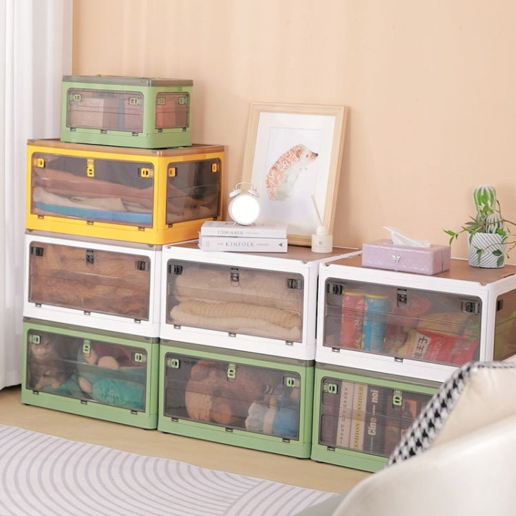 Folding Plastic Storage Box Stackable Storage Organizer with Wheels, White  37 x 26.5 x 22 cm, Yellow  37 x 26.5 x 22 cm, Green  37 x 26.5 x 22 cm, White Wooden Lid  37 x 26.5 x 22 cm, Yellow Wooden Lid  37 x 26.5 x 22 cm                               ...