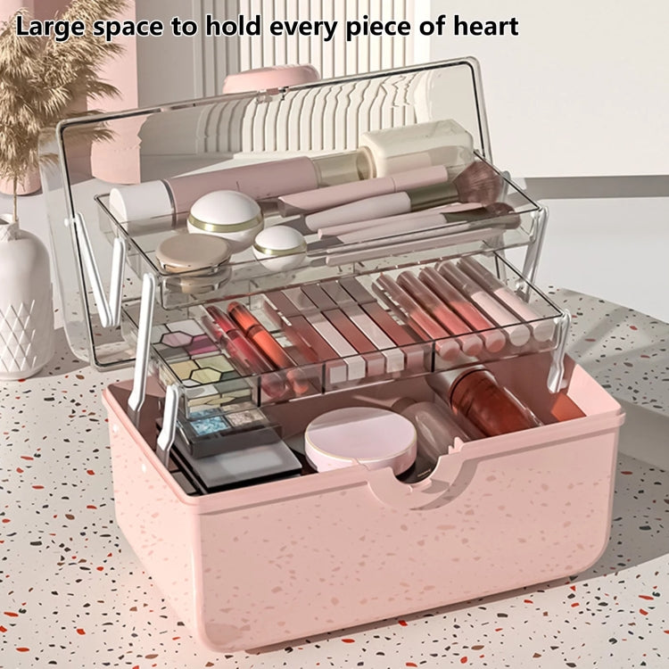 Cosmetics Storage Box Plastic Anti -Dust Transparent Desktop Medicine Box, L Cream Color, L Pink, L Blue, XL Cream Color, XL Pink, XL Blue