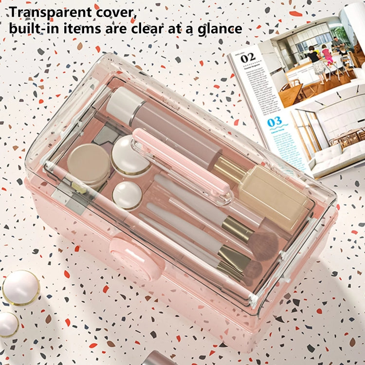 Cosmetics Storage Box Plastic Anti -Dust Transparent Desktop Medicine Box, L Cream Color, L Pink, L Blue, XL Cream Color, XL Pink, XL Blue